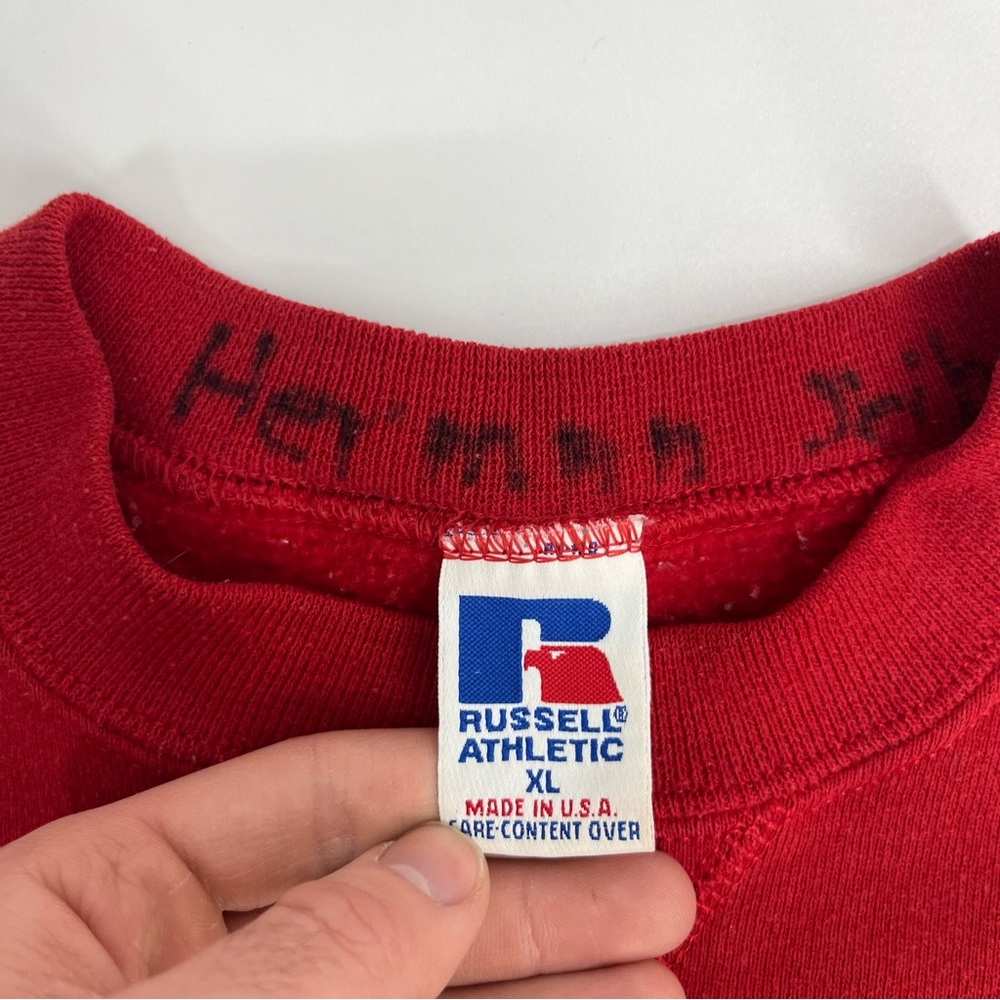 Vintage Russell Sweatshirt Men XL Red Crewneck 90s USA Kanye West Pullover Blank - Picture 3 of 11